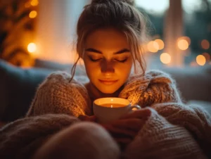 Person practicing mindfulness to manage racing thoughts in a peaceful environment.